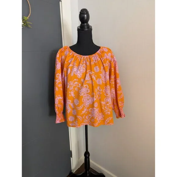 Xirena Scoop Keyhole Neck Blouse with Raglan Sleeves in Tropicana Orange - XS - Picture 1 of 11